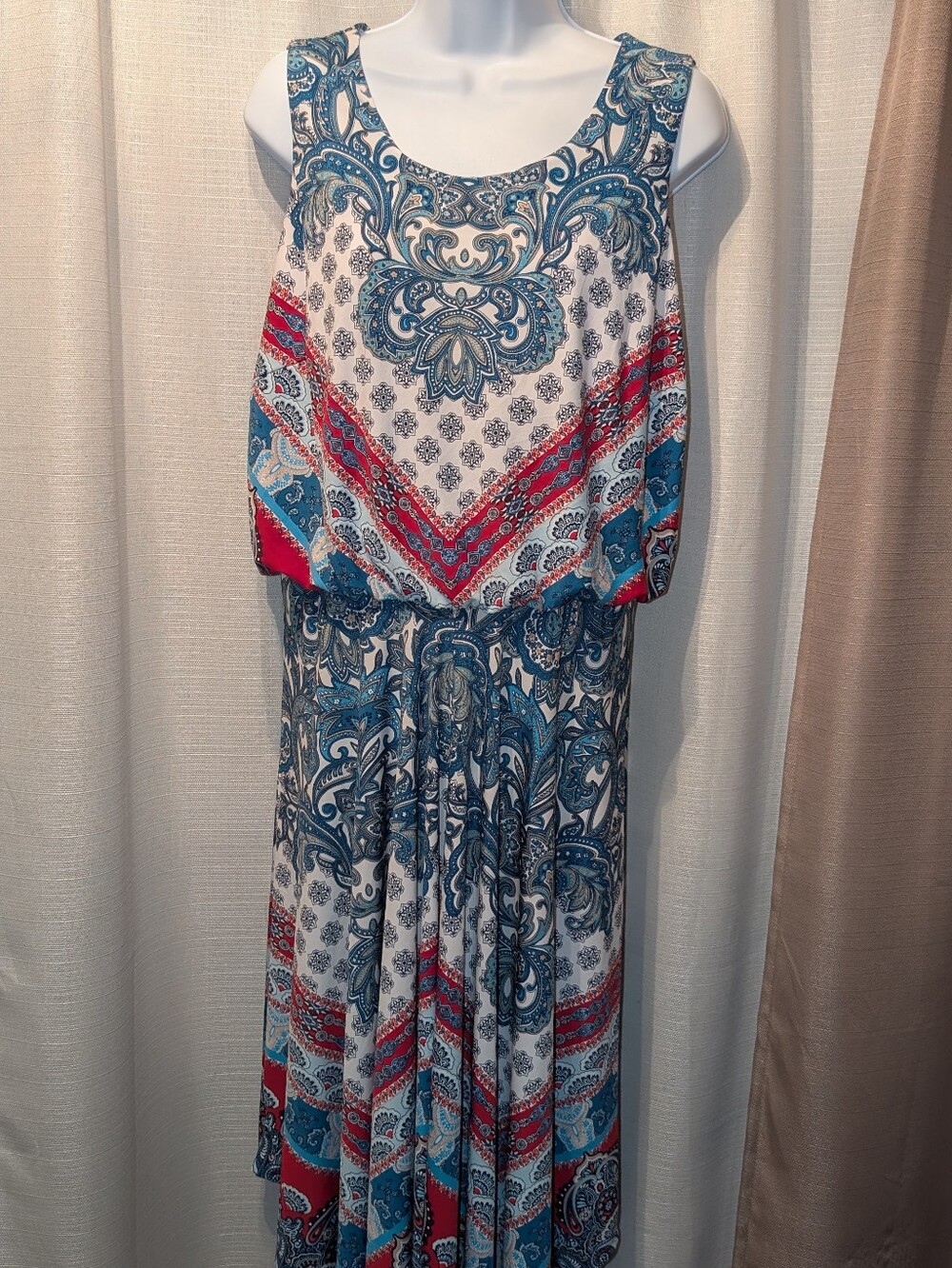 Boho Paisley Maxi Dress in Blue & Red